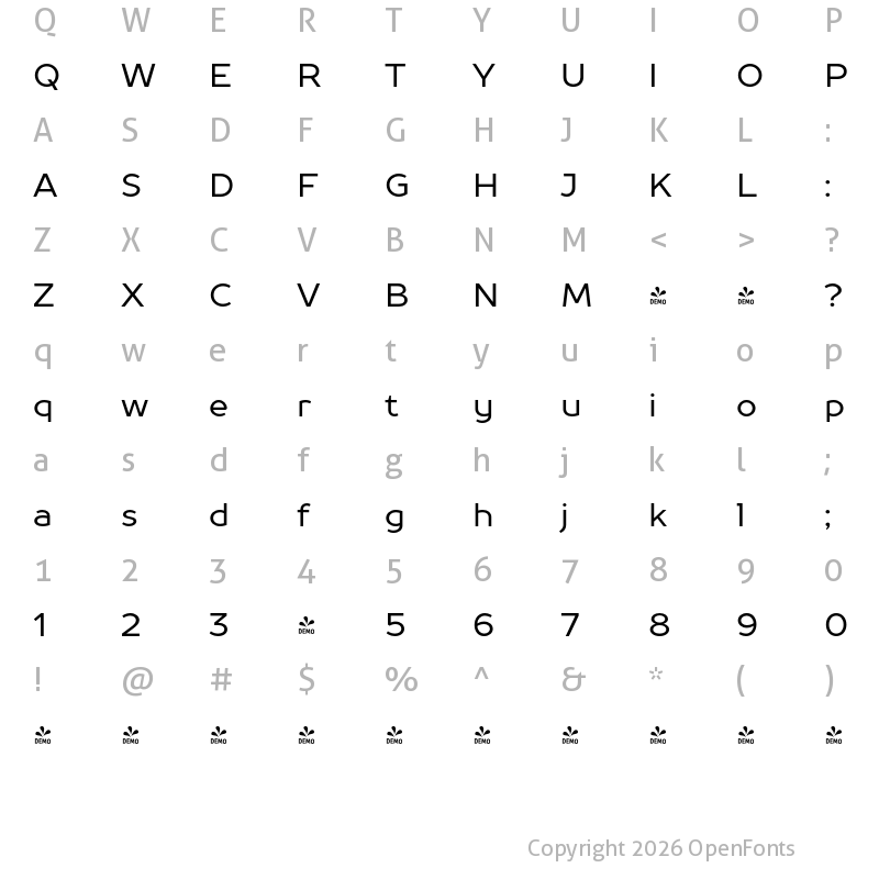 Character Map of FONTSPRING DEMO - TT Prosto Sans Regular