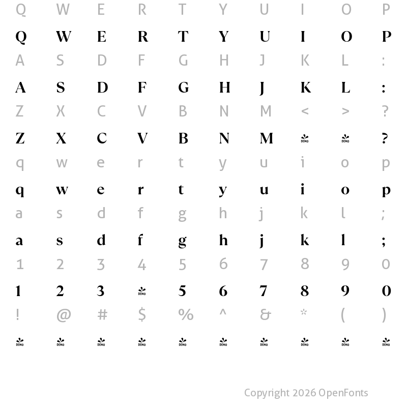 Character Map of FONTSPRING DEMO - TT Ramillas Bold