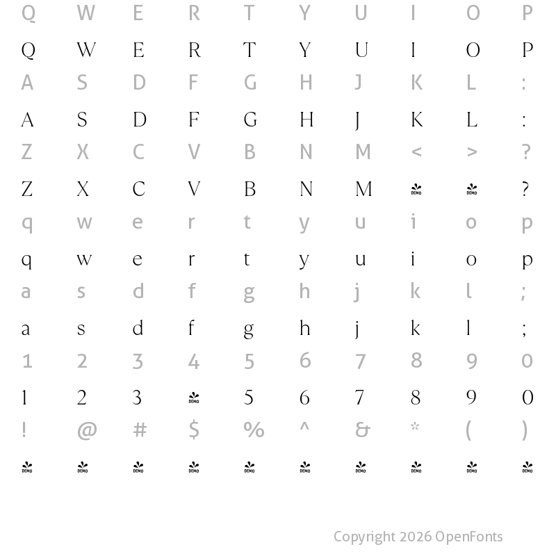 Character Map of FONTSPRING DEMO - TT Ramillas ExtraLight Regular