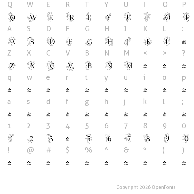 Character Map of FONTSPRING DEMO - TT Ramillas Initials Regular