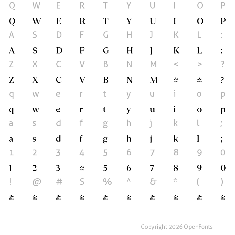 Character Map of FONTSPRING DEMO - TT Ramillas Medium Regular