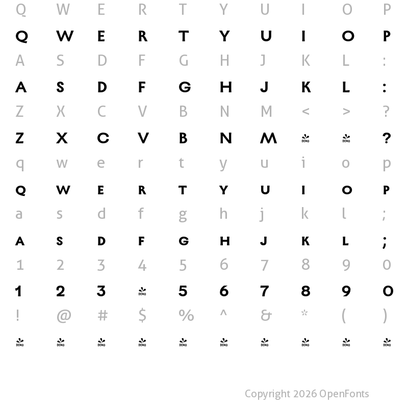 Character Map of FONTSPRING DEMO - TT Ricordi Greto DemiBold Regular