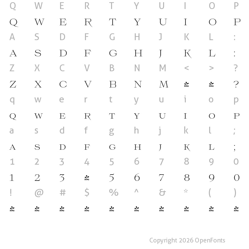 Character Map of FONTSPRING DEMO - TT Ricordi Todi Regular