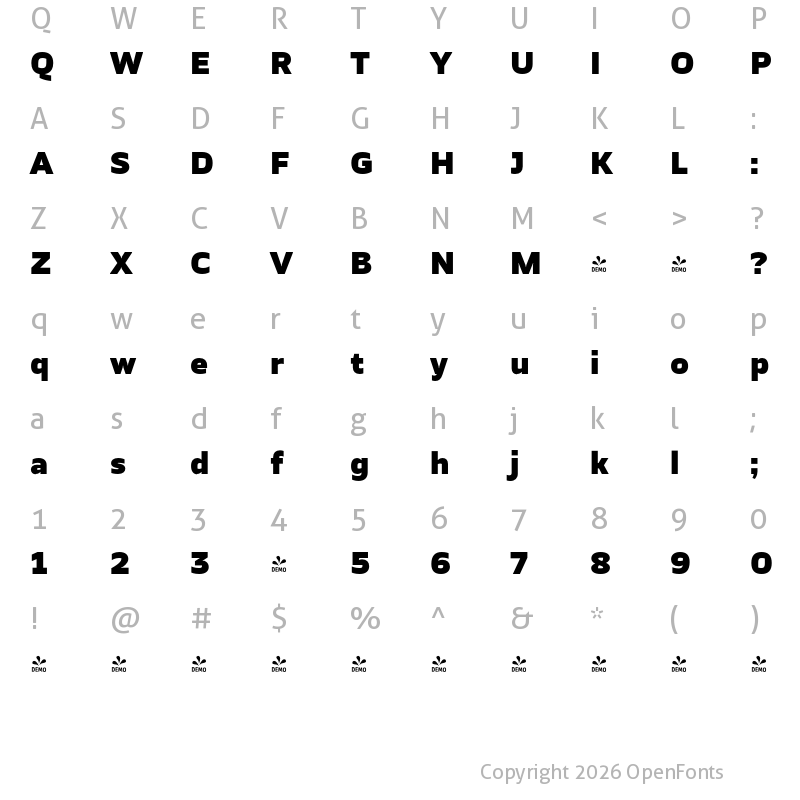 Character Map of FONTSPRING DEMO - TT Severs Black Regular