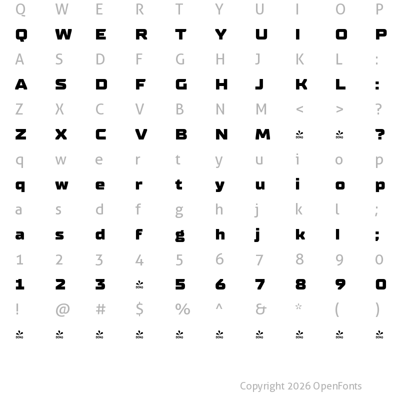 Character Map of FONTSPRING DEMO - TT Supermolot Neue Exp Black Regular