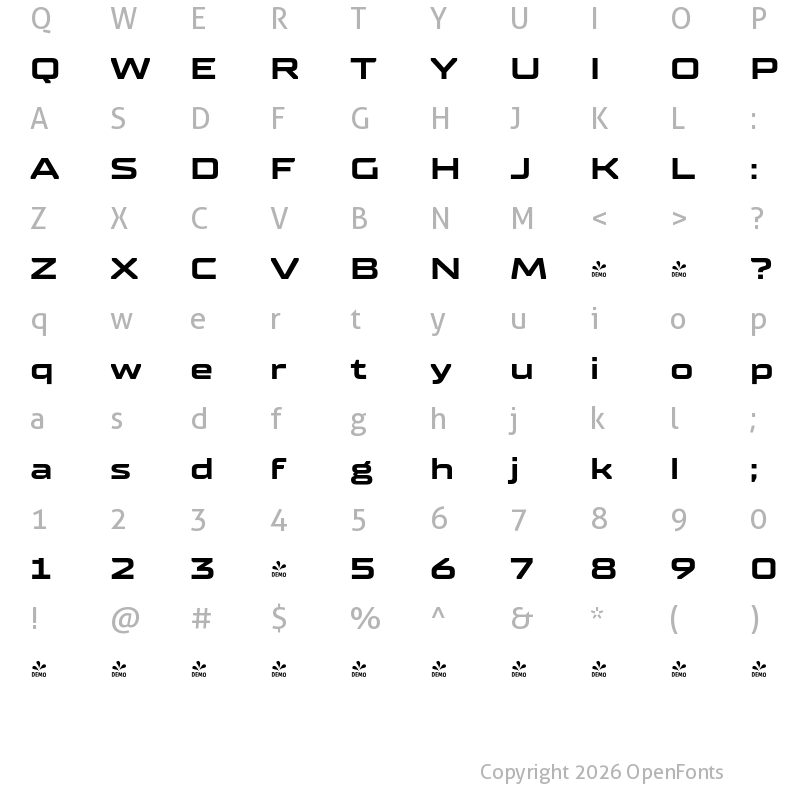 Character Map of FONTSPRING DEMO - TT Supermolot Neue Ext Bold