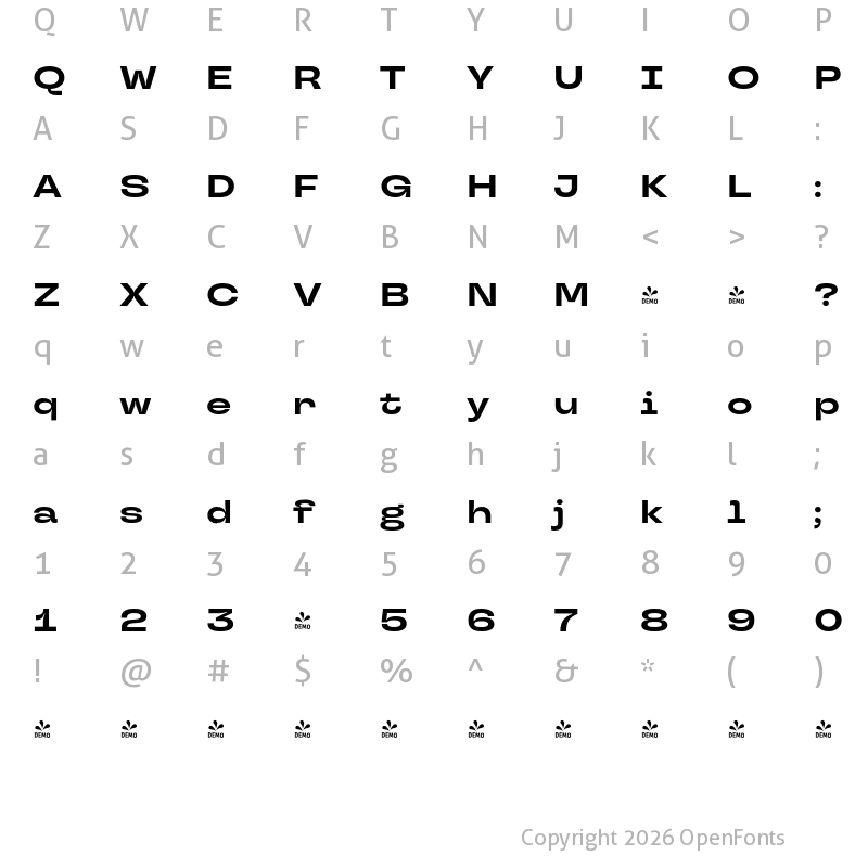 Character Map of FONTSPRING DEMO - TT Travels Next Bold