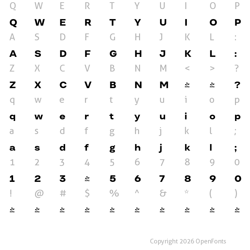 Character Map of FONTSPRING DEMO - TT Travels Text ExtraBold Regular
