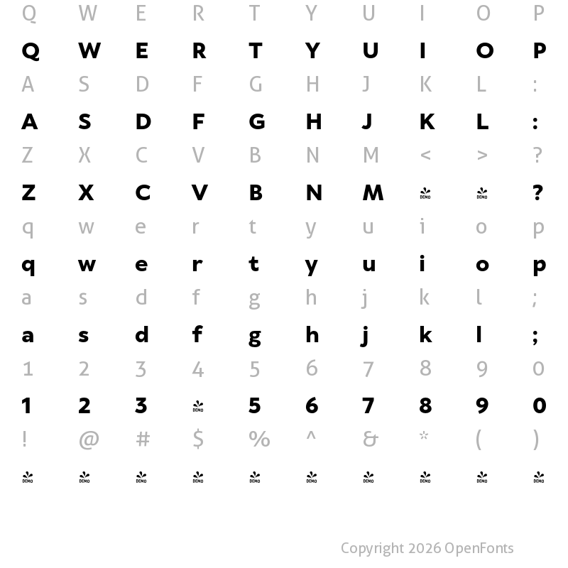 Character Map of FONTSPRING DEMO - TT Wellingtons ExtraBold Regular