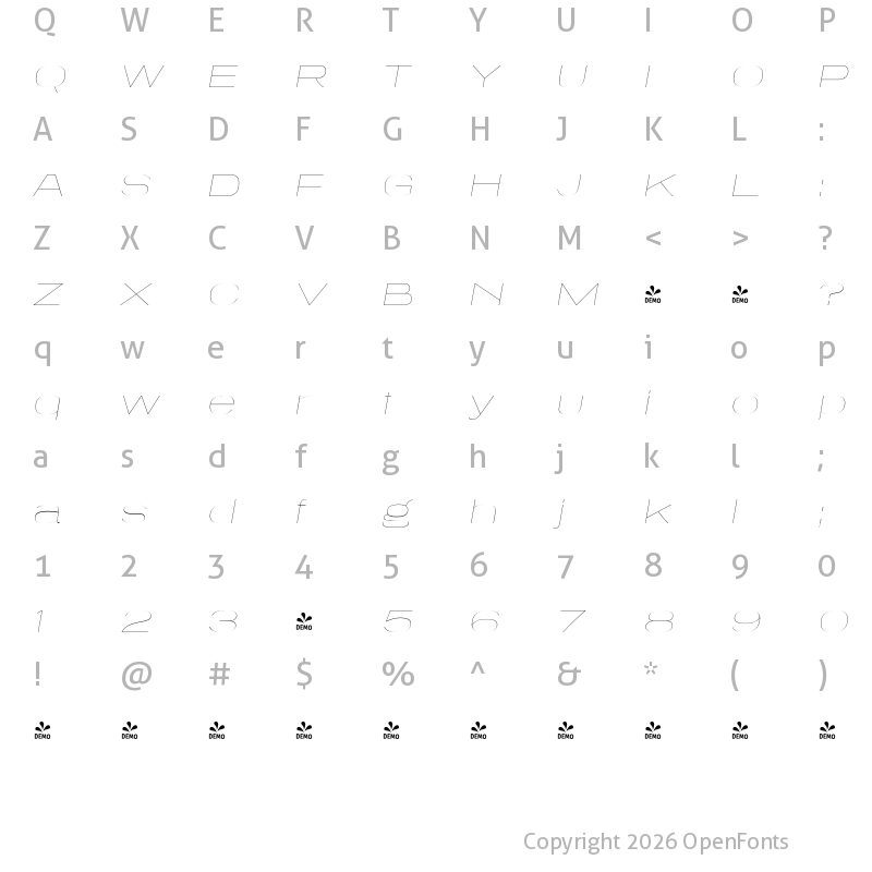 Character Map of FONTSPRING DEMO - Tussilago Ul Italic