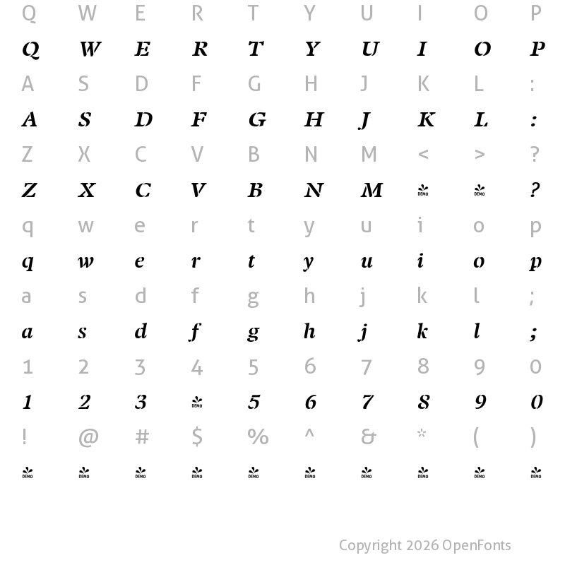 Character Map of FONTSPRING DEMO - Twine Bold Italic