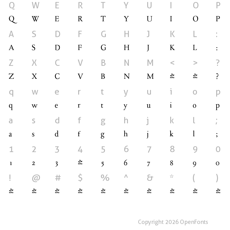 Character Map of FONTSPRING DEMO - TWT Pavane Regular