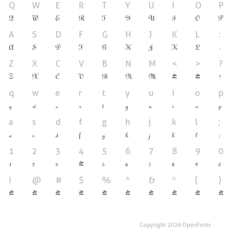Character Map of FONTSPRING DEMO - Typo Upright FS Regular