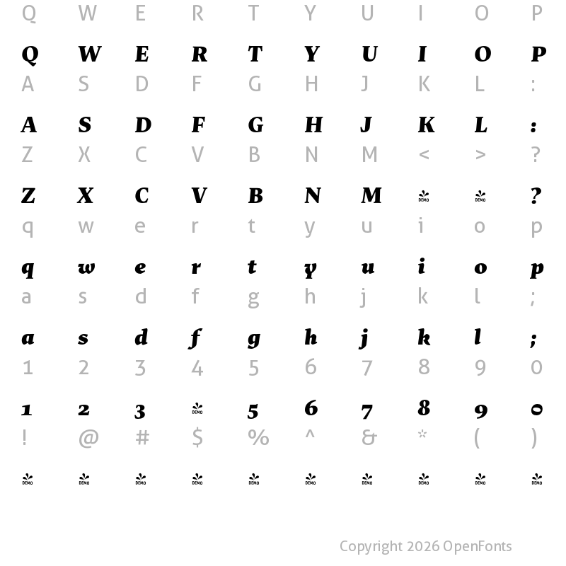 Character Map of FONTSPRING DEMO - Uffizi Black It Regular