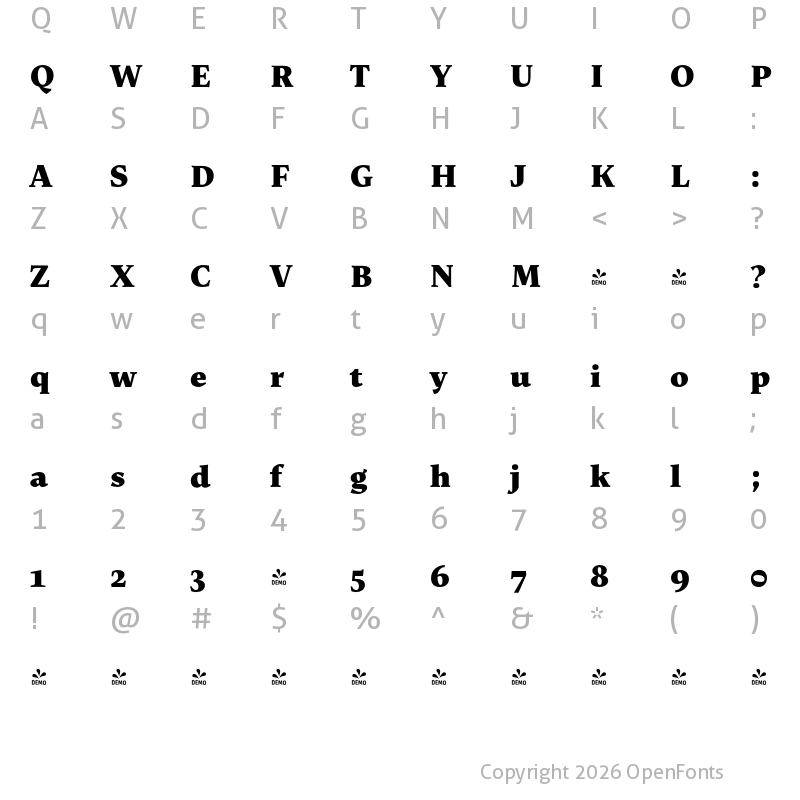 Character Map of FONTSPRING DEMO - Uffizi Black Regular