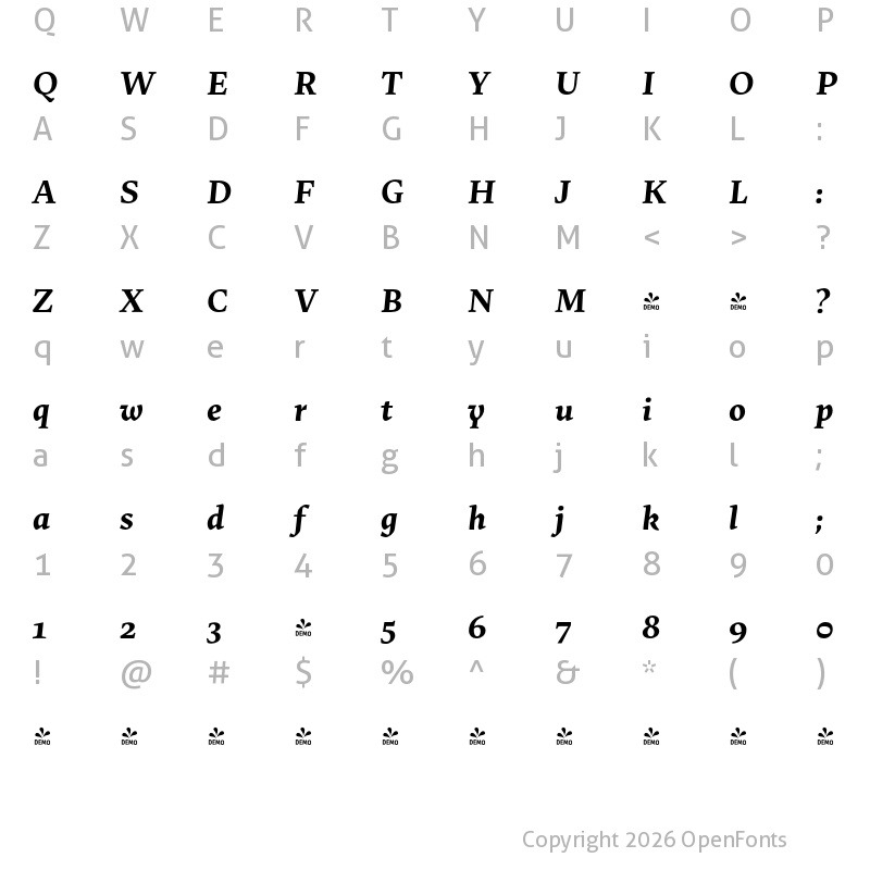 Character Map of FONTSPRING DEMO - Uffizi Bold It Regular