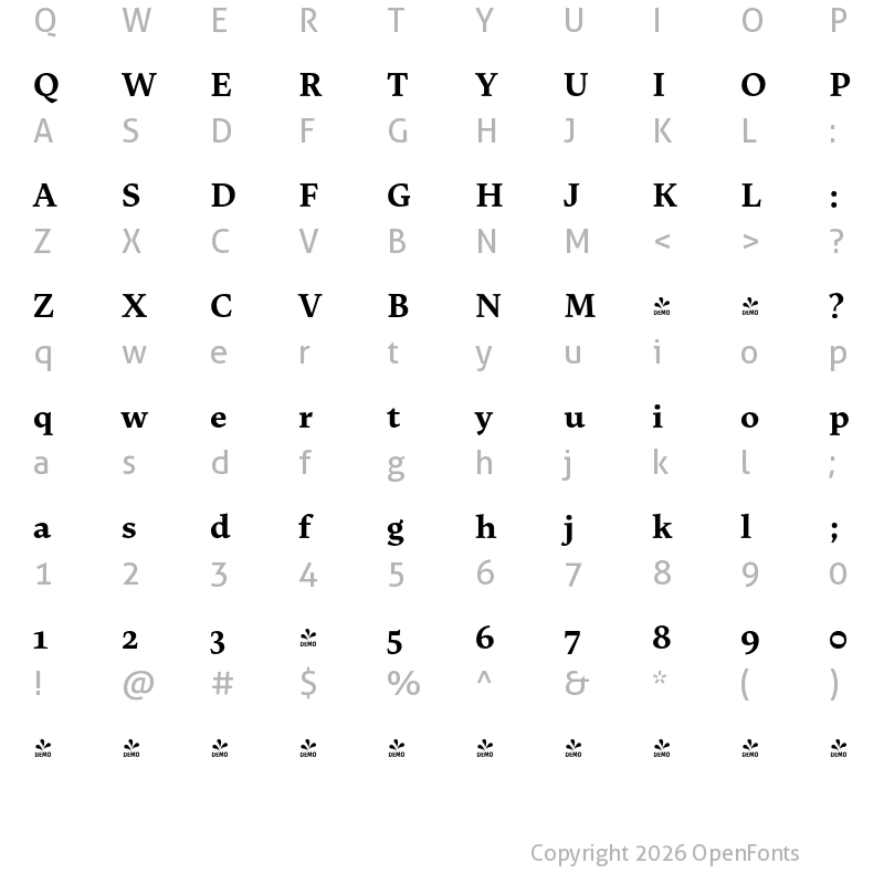 Character Map of FONTSPRING DEMO - Uffizi Bold Regular