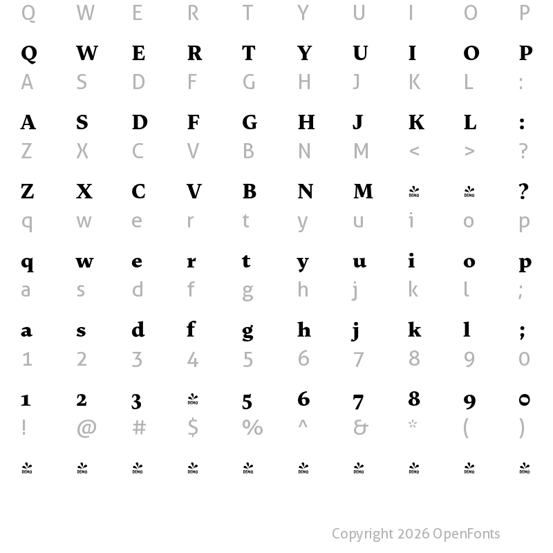 Character Map of FONTSPRING DEMO - Uffizi ExtraBold Regular