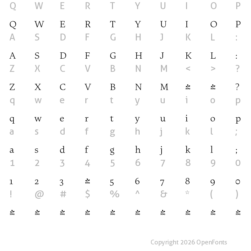 Character Map of FONTSPRING DEMO - Uffizi Light Regular