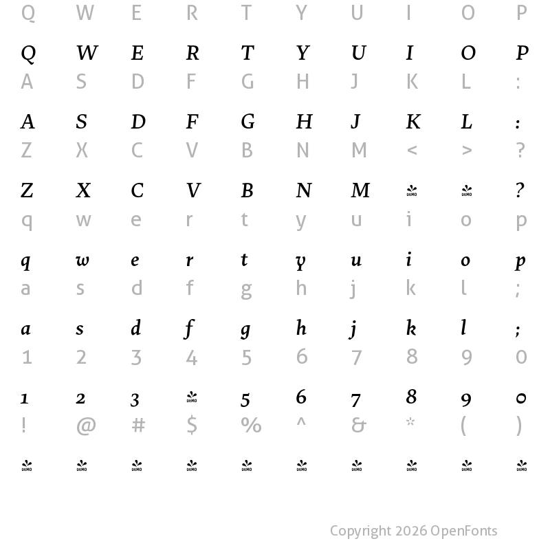 Character Map of FONTSPRING DEMO - Uffizi Medium It Regular