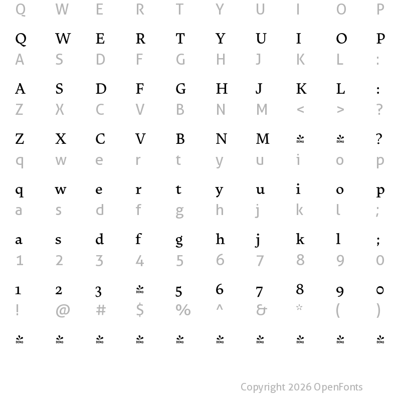 Character Map of FONTSPRING DEMO - Uffizi Medium Regular