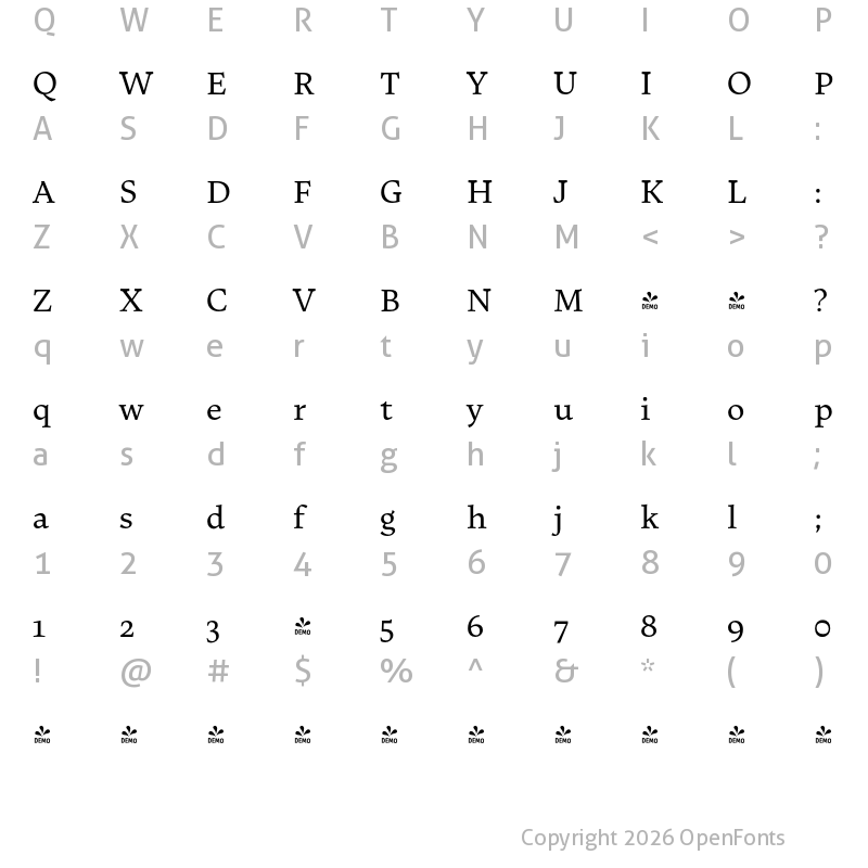 Character Map of FONTSPRING DEMO - Uffizi Regular