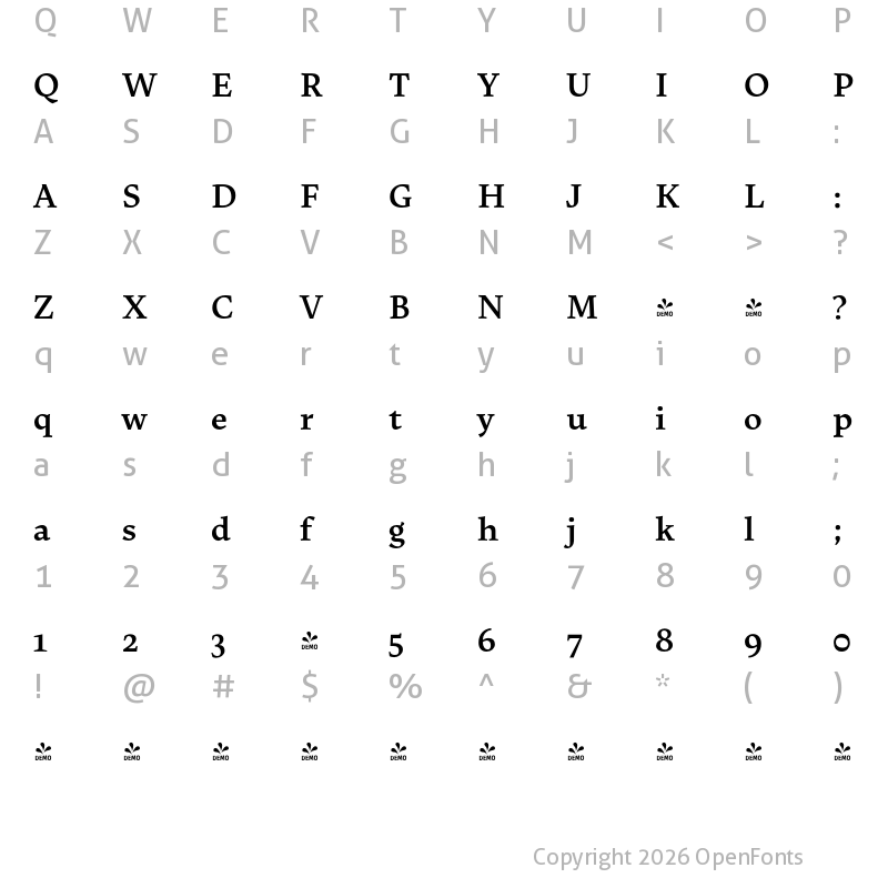 Character Map of FONTSPRING DEMO - Uffizi SemiBold Regular