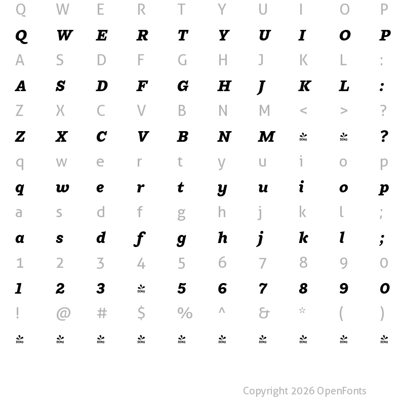 Character Map of FONTSPRING DEMO - Ulises Extra Bold Italic Regular