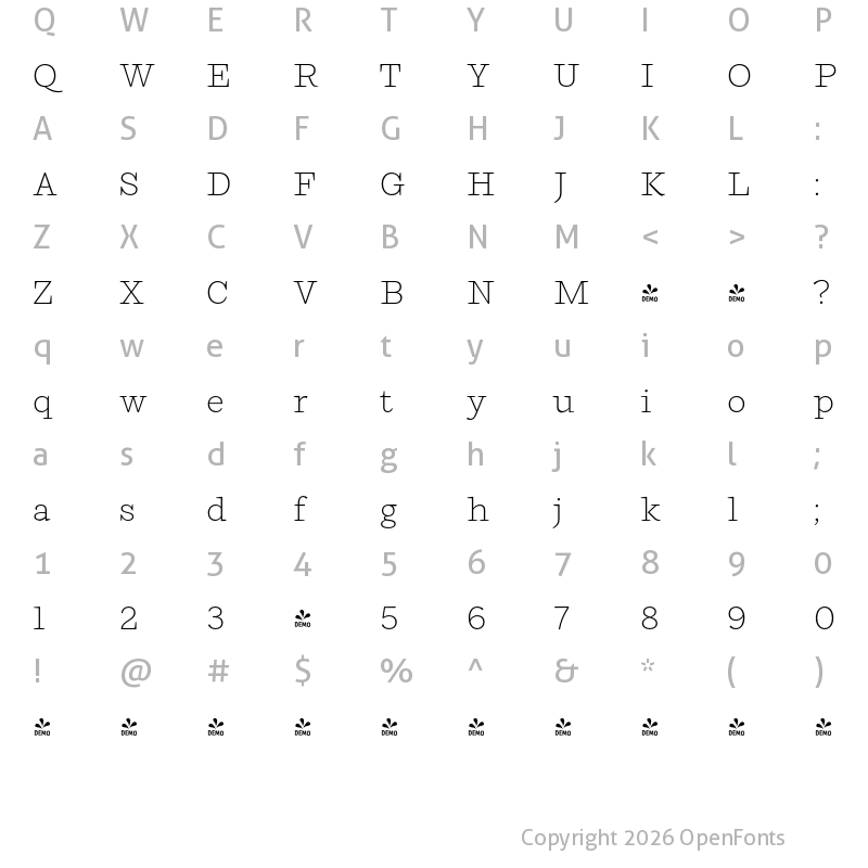 Character Map of FONTSPRING DEMO - Ulises Extra Light Regular