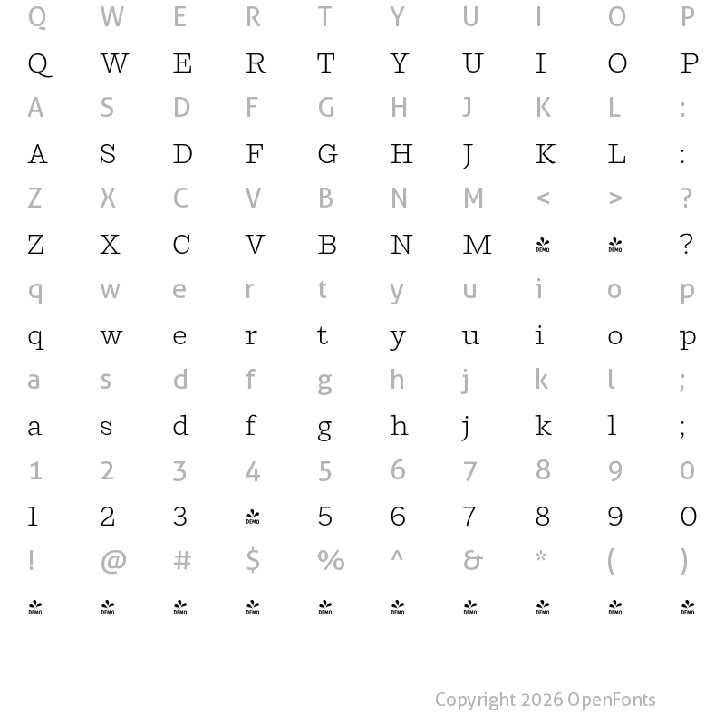 Character Map of FONTSPRING DEMO - Ulises Light Regular