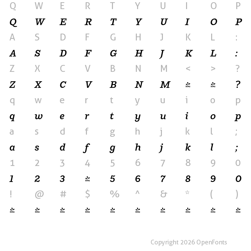 Character Map of FONTSPRING DEMO - Ulises Semi Bold Italic Regular