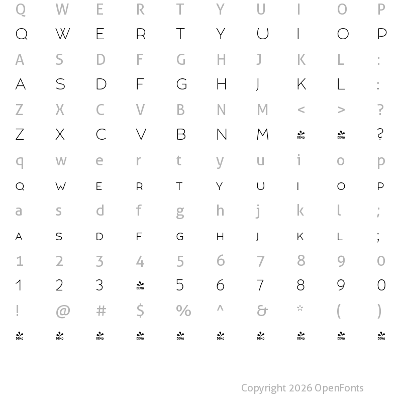 Character Map of FONTSPRING DEMO - Umba Sans SC Thin Regular