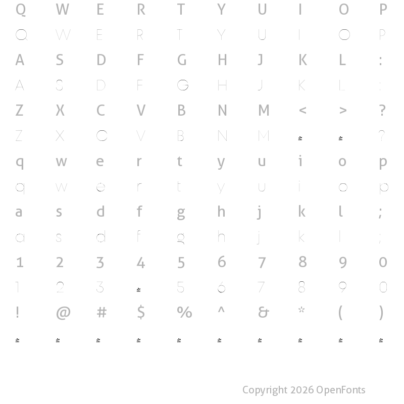 Character Map of FONTSPRING DEMO - Unigeo128 Thin Regular