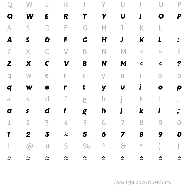 Character Map of FONTSPRING DEMO - Unigeo64 Bold Italic