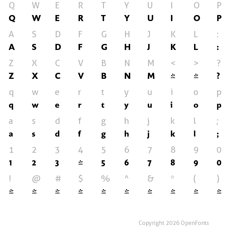 Character Map of FONTSPRING DEMO - UnitaBold Regular