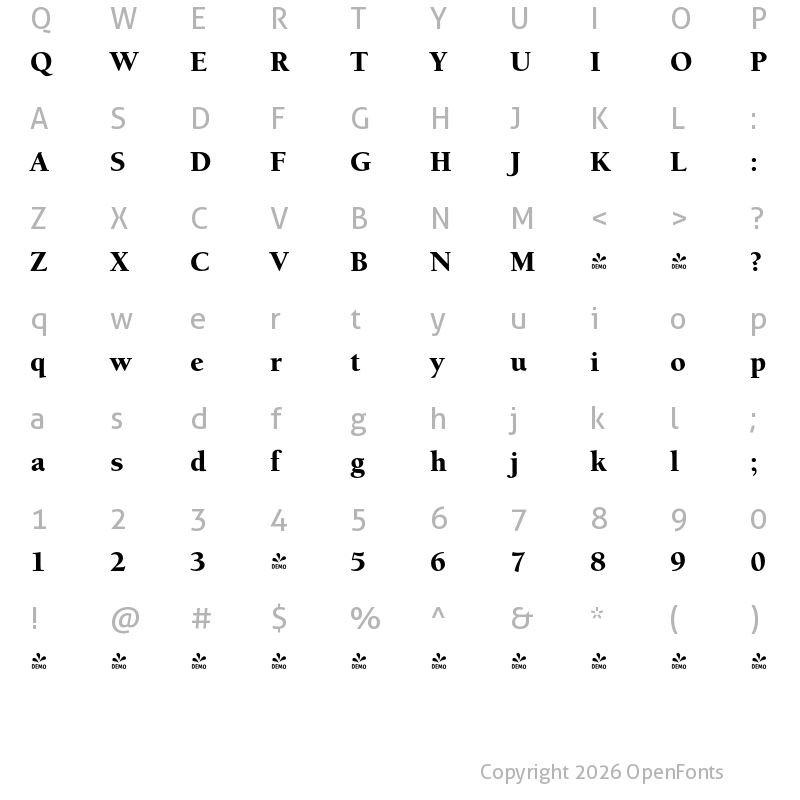 Character Map of FONTSPRING DEMO - University Oldstyle Pro Black Regular