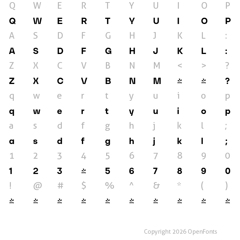 Character Map of FONTSPRING DEMO - UpMax Bold