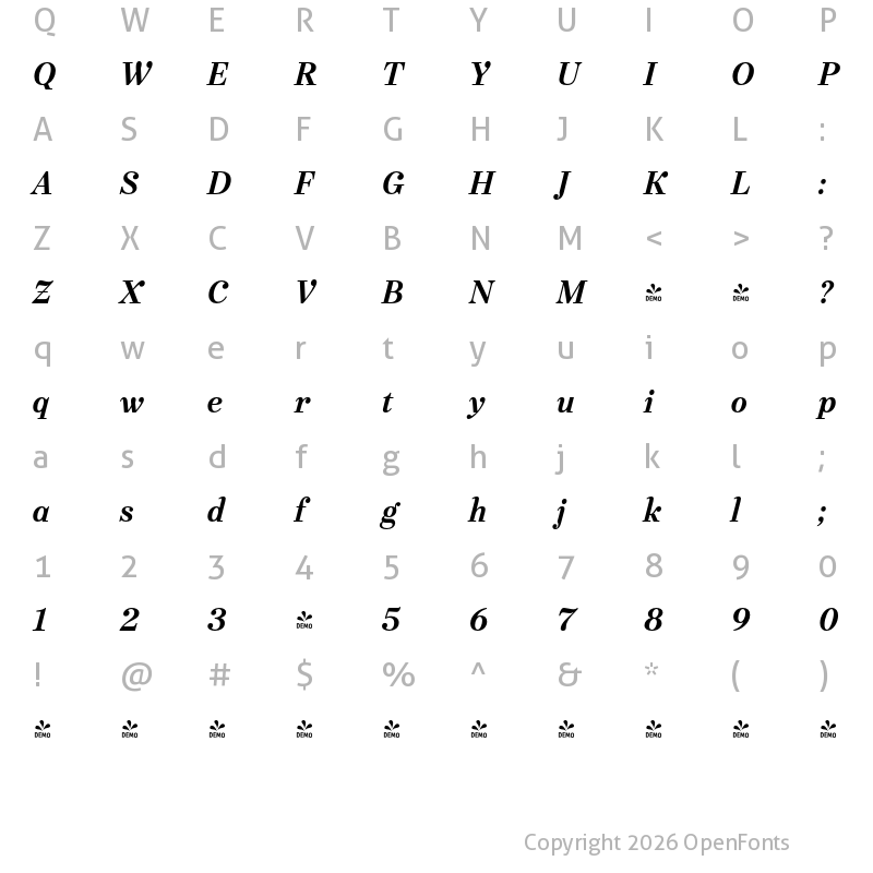 Character Map of FONTSPRING DEMO - Urge Text Reg Bold Italic