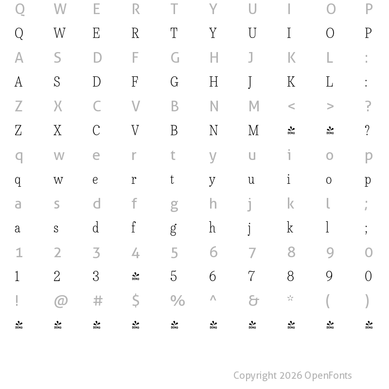 Character Map of FONTSPRING DEMO - Urge Text XLt Cn Regular