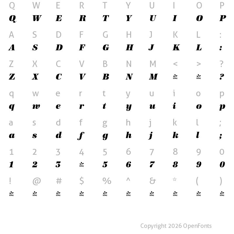 Character Map of FONTSPRING DEMO - URWAntiquaAltSupBol Italic