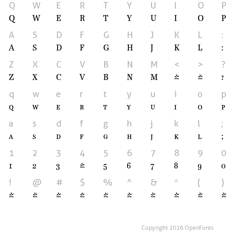 Character Map of FONTSPRING DEMO - URWAntiquaConSCReg Regular