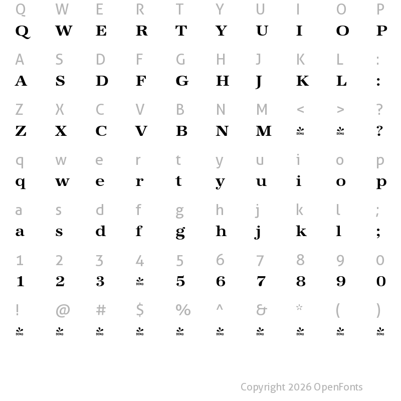 Character Map of FONTSPRING DEMO - URWAntiquaExtWid Bold