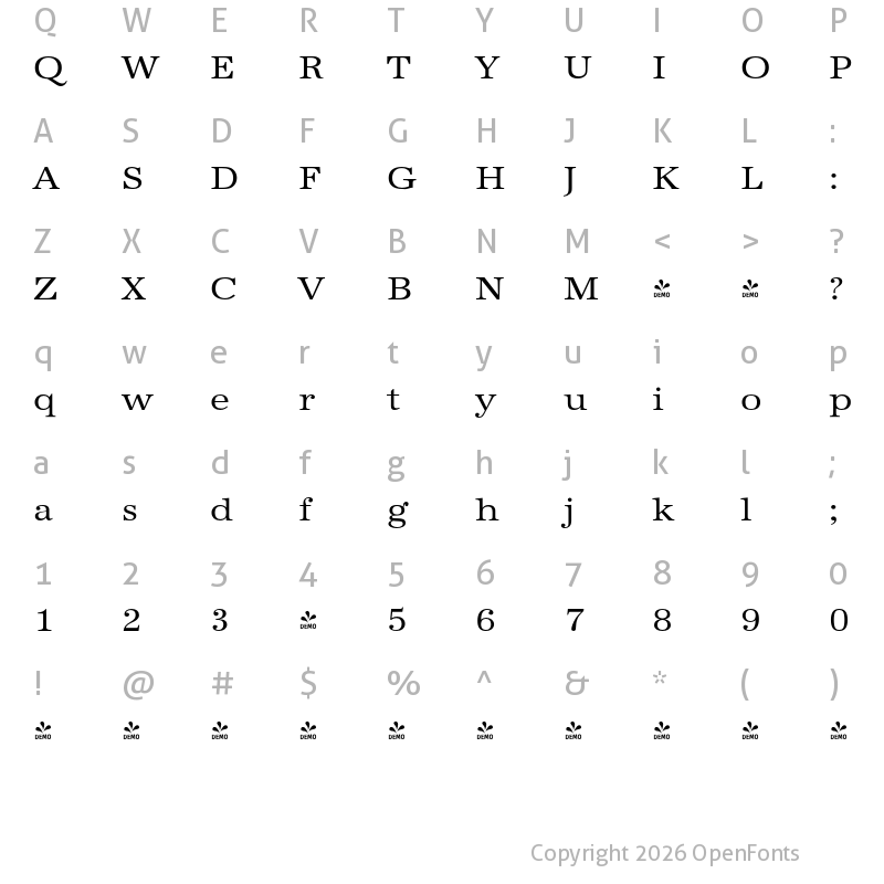 Character Map of FONTSPRING DEMO - URWAntiquaExtWid Regular