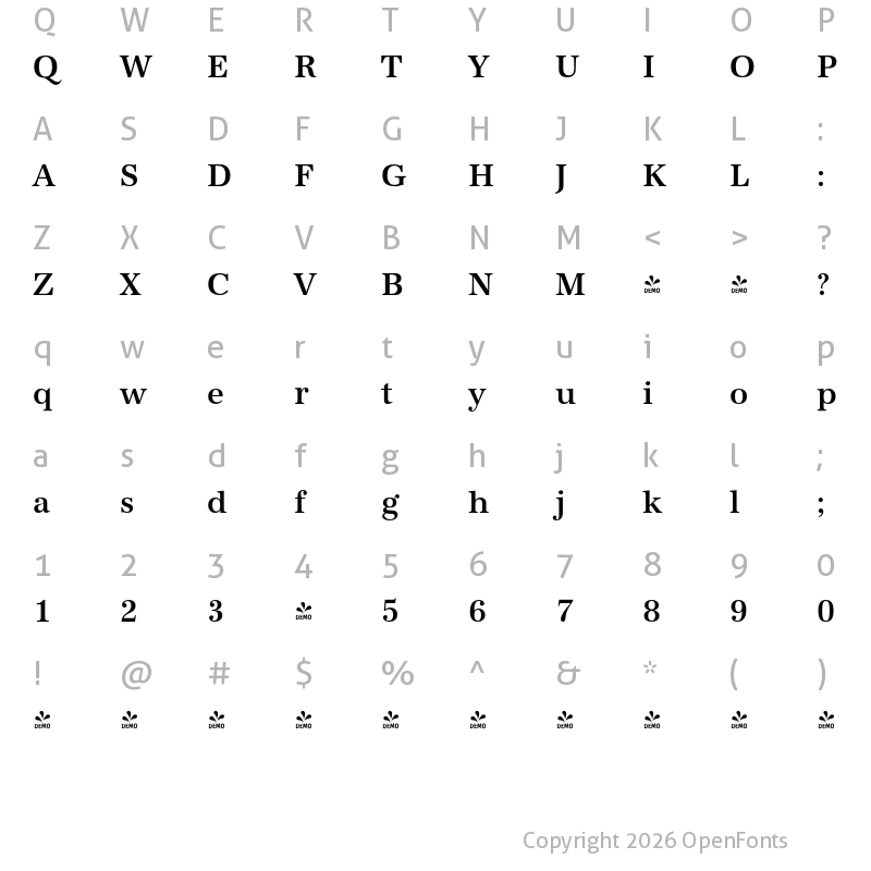 Character Map of FONTSPRING DEMO - URWAntiquaNarMed Regular