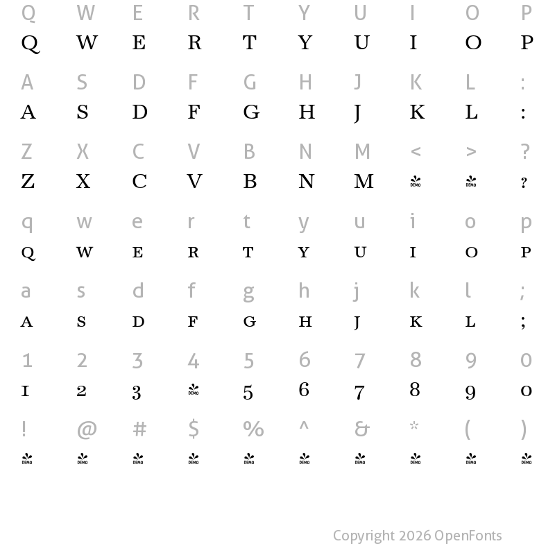 Character Map of FONTSPRING DEMO - URWAntiquaSC Regular