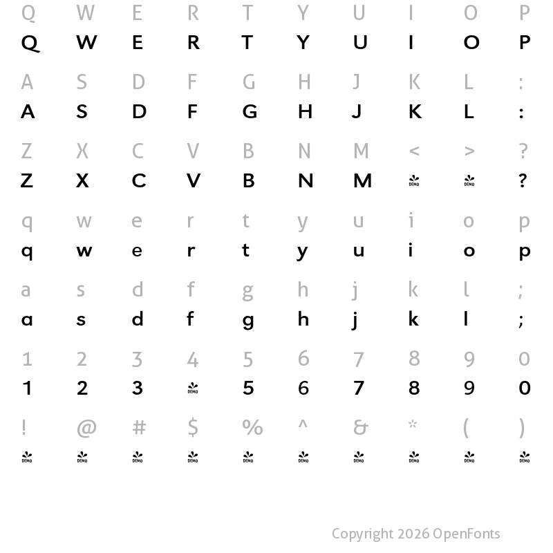 Character Map of FONTSPRING DEMO - URWGroteskExtWid Regular