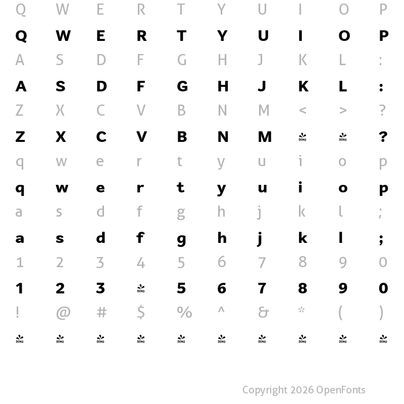Character Map of FONTSPRING DEMO - Vaccine Sans Extra Bold Regular