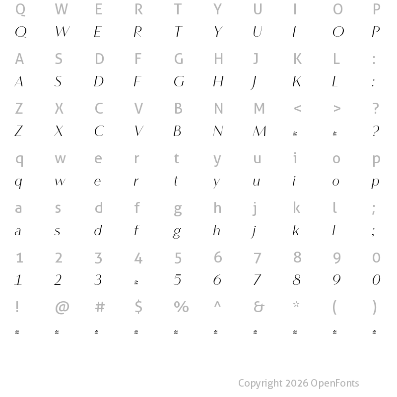 Character Map of FONTSPRING DEMO - Vanitas Light