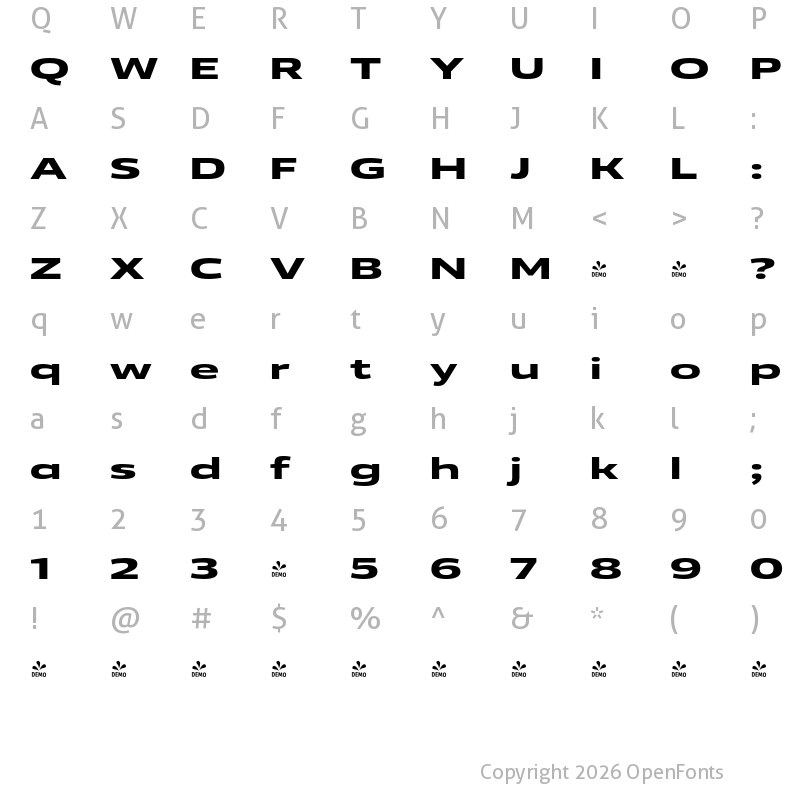 Character Map of FONTSPRING DEMO - Vast XXL Bold Regular