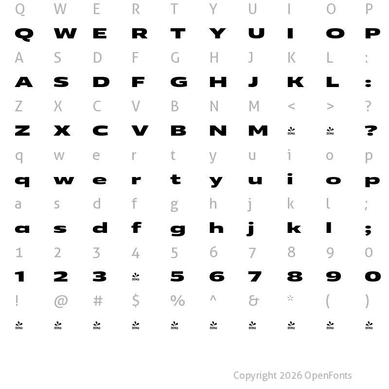 Character Map of FONTSPRING DEMO - Vast XXL Extra Bold Regular